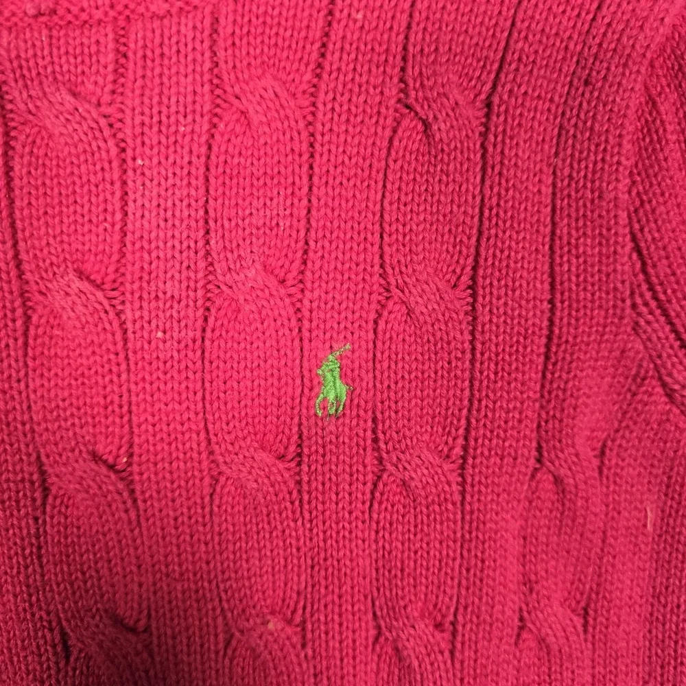 Vintage Ralph Lauren Sweater Girls 4/4T Cable‎ Knit Hot Pink Green Logo Button